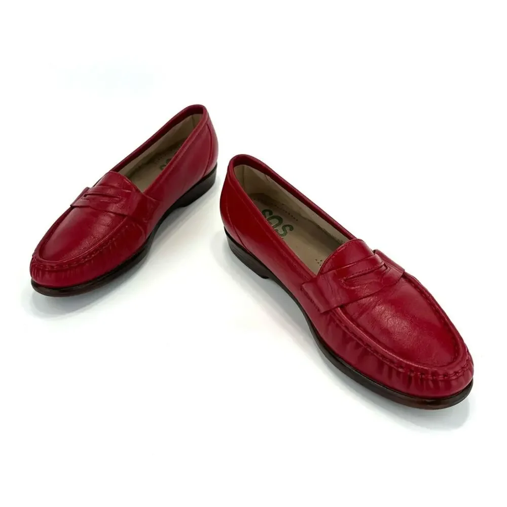 SAS Women Penny Loafer Size 8.5 Red Genuine Leather Tripad Comfort Casual Shoe